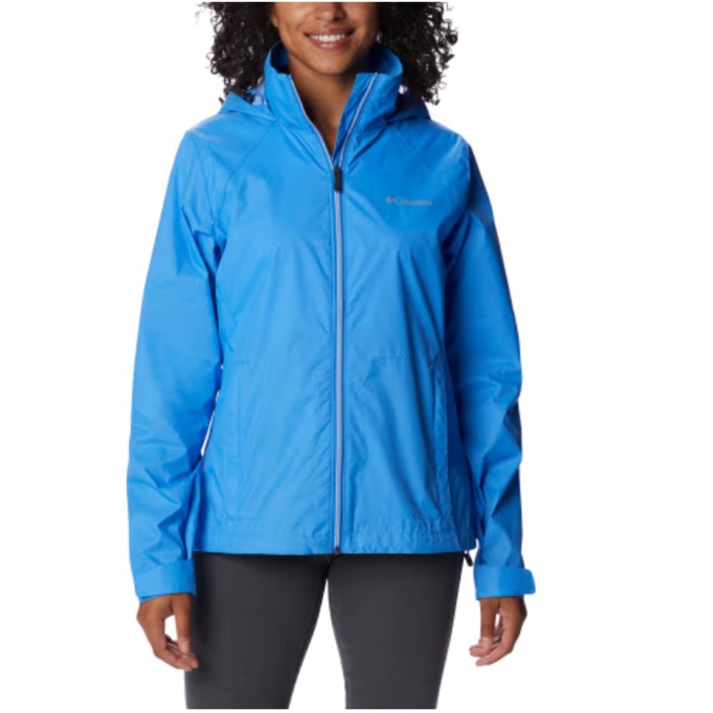 Columbia women’s Switchback III harbor blue 1x hooded waterproof zipper jacket